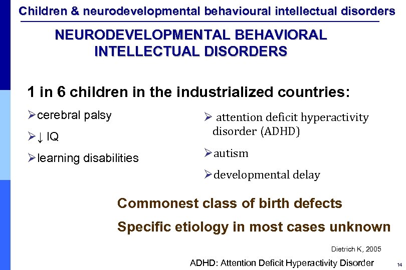 Children & neurodevelopmental behavioural intellectual disorders NEURODEVELOPMENTAL BEHAVIORAL INTELLECTUAL DISORDERS 1 in 6 children