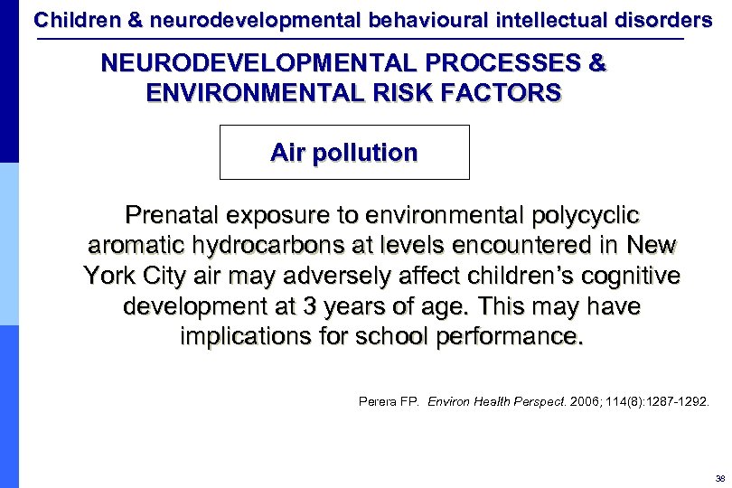 Children & neurodevelopmental behavioural intellectual disorders NEURODEVELOPMENTAL PROCESSES & ENVIRONMENTAL RISK FACTORS Air pollution