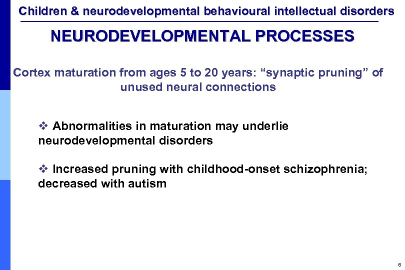 Children & neurodevelopmental behavioural intellectual disorders NEURODEVELOPMENTAL PROCESSES Cortex maturation from ages 5 to