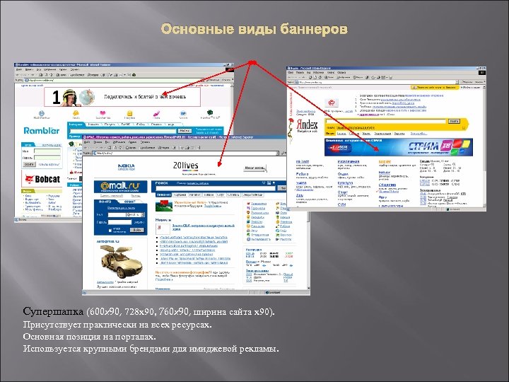 Основные виды баннеров Супершапка (600 x 90, 728 х90, 760 x 90, ширина сайта