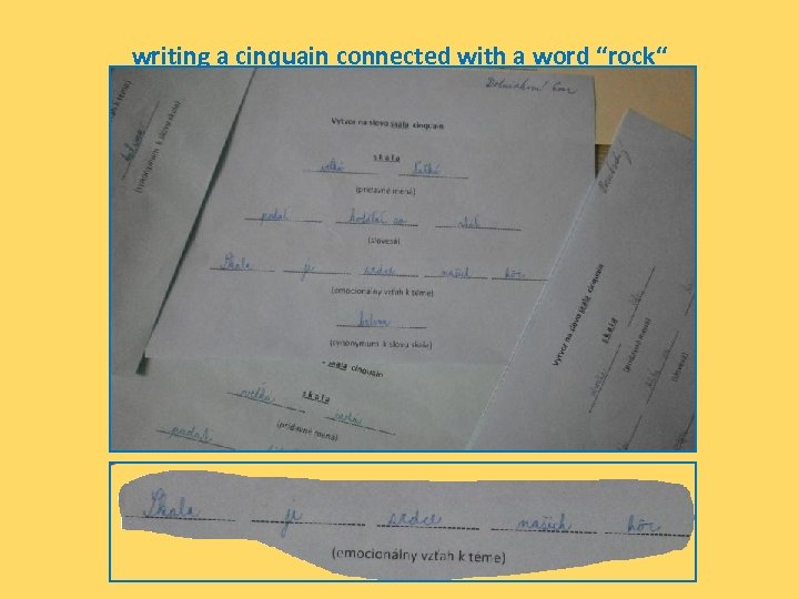 writing a cinquain connected with a word “rock“ 
