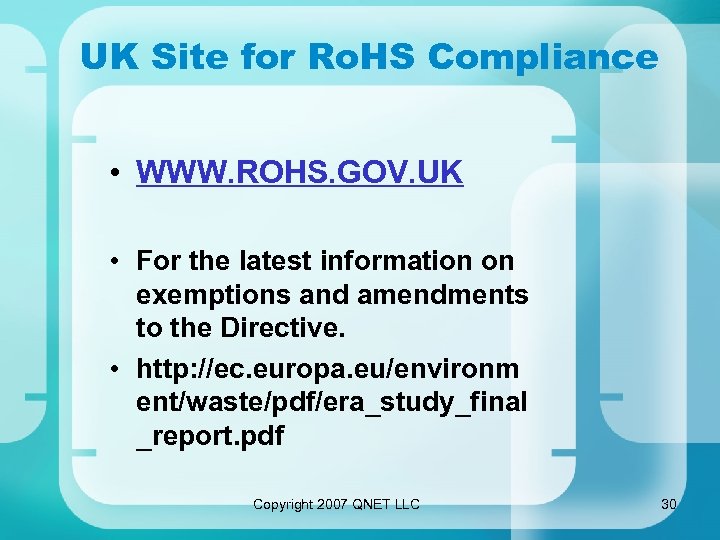 UK Site for Ro. HS Compliance • WWW. ROHS. GOV. UK • For the