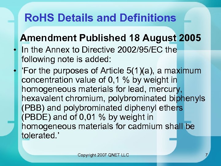 Ro. HS Details and Definitions Amendment Published 18 August 2005 • In the Annex