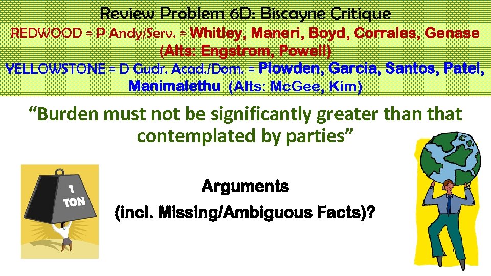 Review Problem 6 D: Biscayne Critique REDWOOD = P Andy/Serv. = Whitley, Maneri, Boyd,