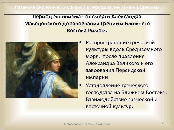 Развитие биологических знаний в период эллинизма и в Древнем Риме. Период эллинизма - от