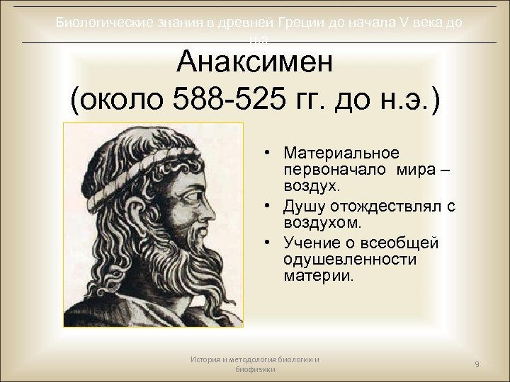 Биологические знания в древней Греции до начала V века до н. э Анаксимен (около