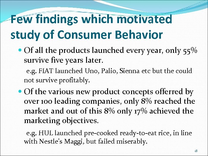 Few findings which motivated study of Consumer Behavior Of all the products launched every