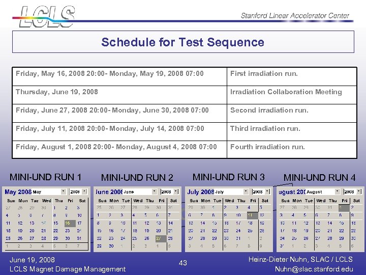 Schedule for Test Sequence Friday, May 16, 2008 20: 00 - Monday, May 19,