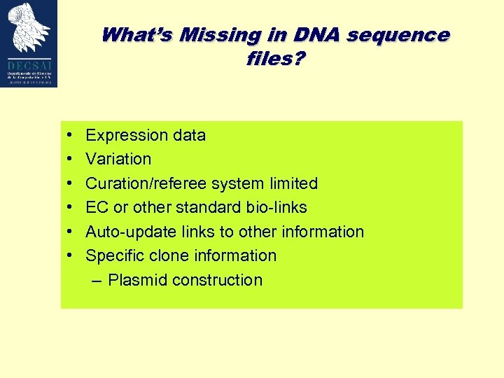 What’s Missing in DNA sequence files? • • • Expression data Variation Curation/referee system