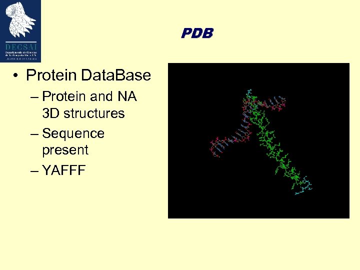 PDB • Protein Data. Base – Protein and NA 3 D structures – Sequence