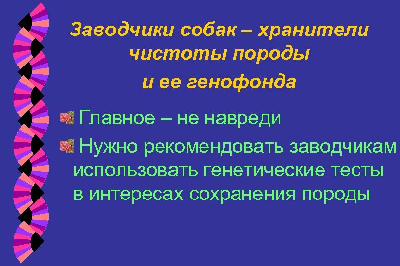 Заводчики собак – хранители чистоты породы и ее генофонда Главное – не навреди Нужно