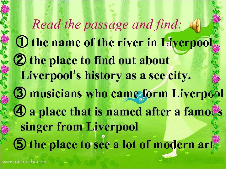 Read the passage and find: ① the name of the river in Liverpool ②