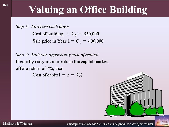 8 - 6 Valuing an Office Building Step 1: Forecast cash flows Cost of