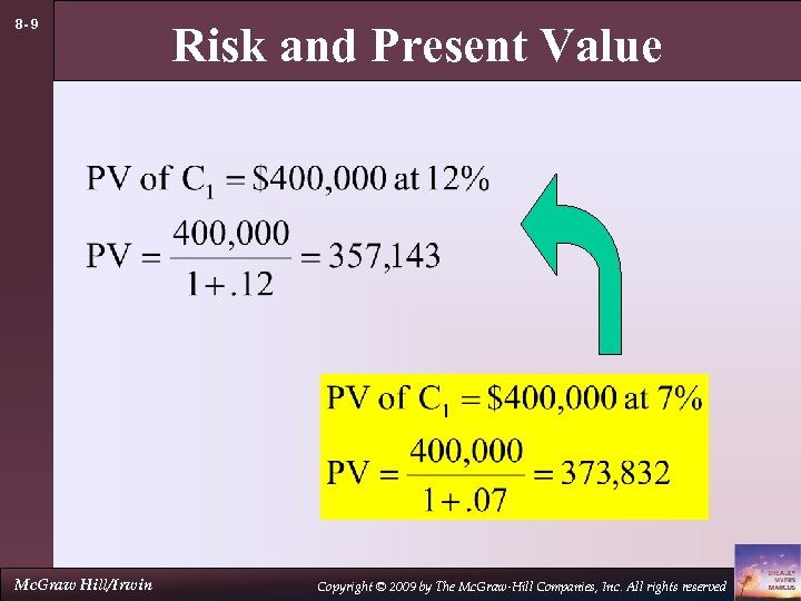 8 - 9 Mc. Graw Hill/Irwin Risk and Present Value Copyright © 2009 by