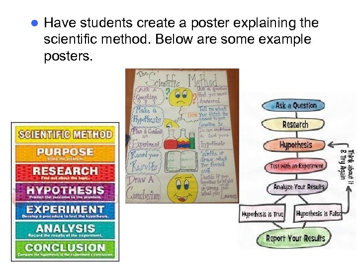 l Have students create a poster explaining the scientific method. Below are some example