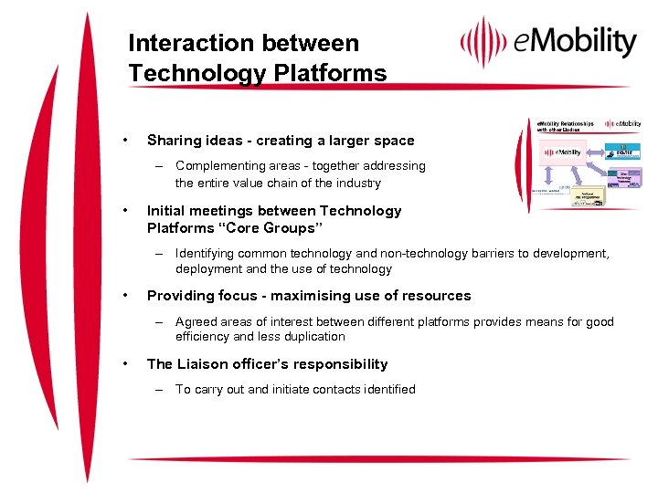 Interaction between Technology Platforms • Sharing ideas - creating a larger space – Complementing
