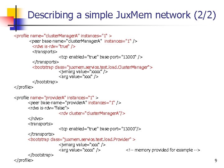 Describing a simple Jux. Mem network (2/2) <profile name=“cluster. Manager. A