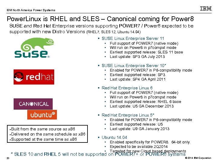 IBM North America Power Systems Power. Linux is RHEL and SLES – Canonical coming