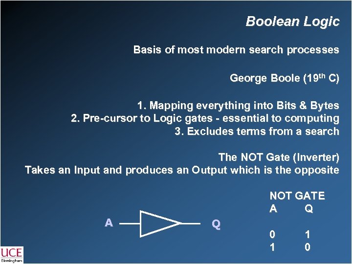 Boolean Logic Basis of most modern search processes George Boole (19 th C) 1.