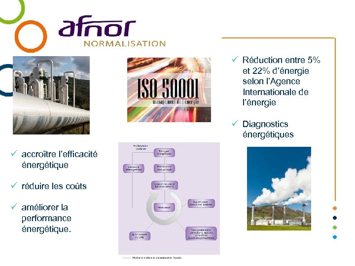 ü Réduction entre 5% et 22% d’énergie selon l’Agence Internationale de l’énergie ü Diagnostics
