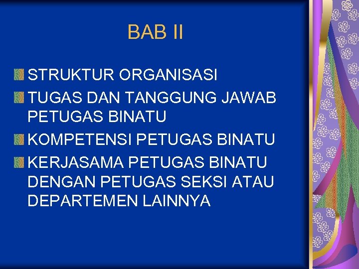 BAB II STRUKTUR ORGANISASI TUGAS DAN TANGGUNG JAWAB PETUGAS BINATU KOMPETENSI PETUGAS BINATU KERJASAMA