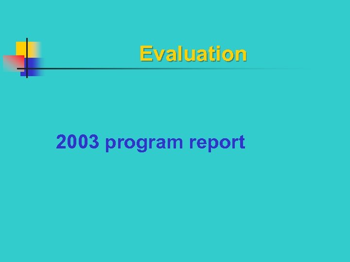 Evaluation 2003 program report 