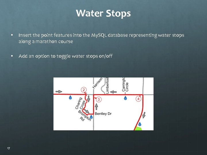 Water Stops • • 17 Insert the point features into the My. SQL database