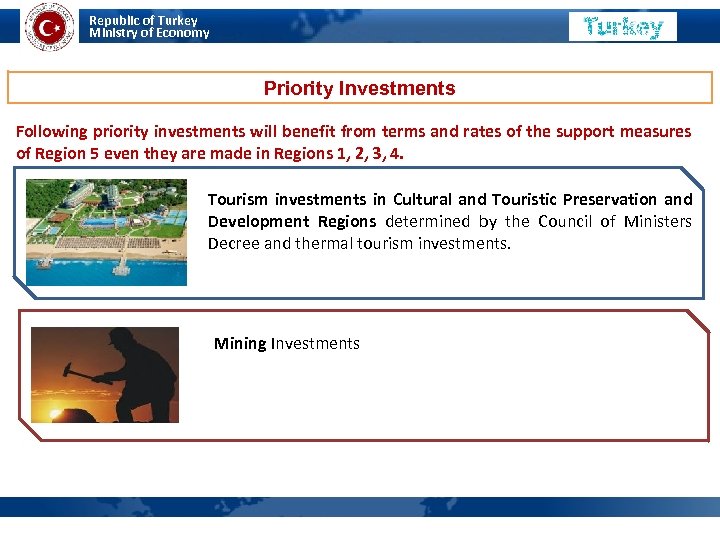 Republic of Turkey Ministry of Economy MINISTRY OF ECONOMY Priority Investments Following priority investments