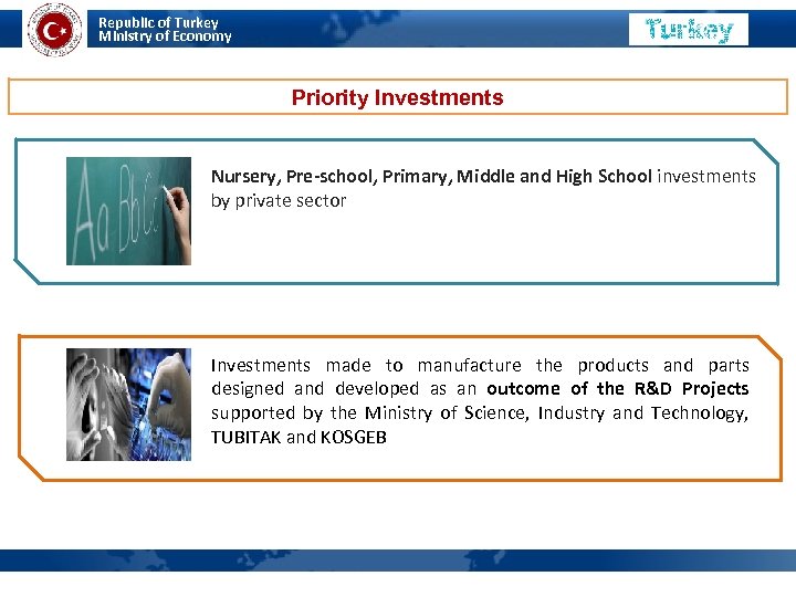 Republic of Turkey Ministry of Economy MINISTRY OF ECONOMY Priority Investments Nursery, Pre-school, Primary,