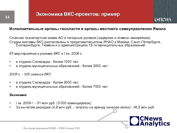 Экономика ВКС-проектов: пример 14 Исполнительные органы госвласти и органы местного самоуправления Ямала Сложная транспортная
