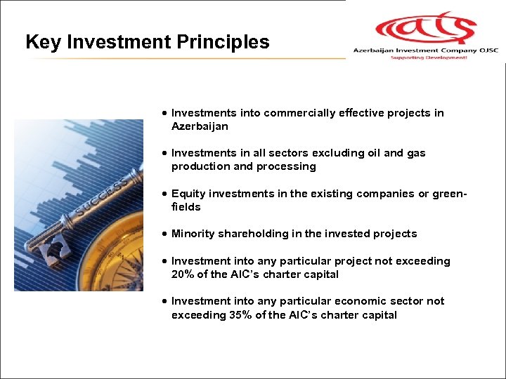 Key Investment Principles · Investments into commercially effective projects in Azerbaijan · Investments in