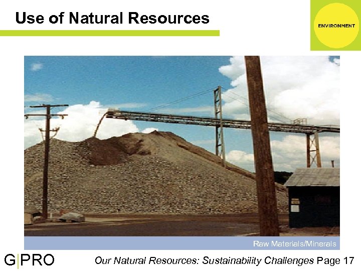 Use of Natural Resources Raw Materials/Minerals G|PRO Our Natural Resources: Sustainability Challenges Page 17