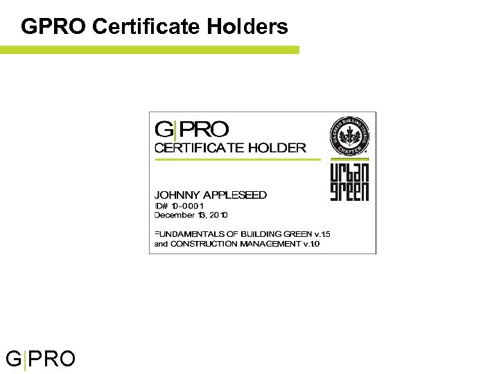 GPRO Certificate Holders G|PRO 