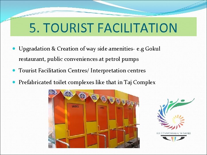 5. TOURIST FACILITATION Upgradation & Creation of way side amenities- e. g Gokul restaurant,
