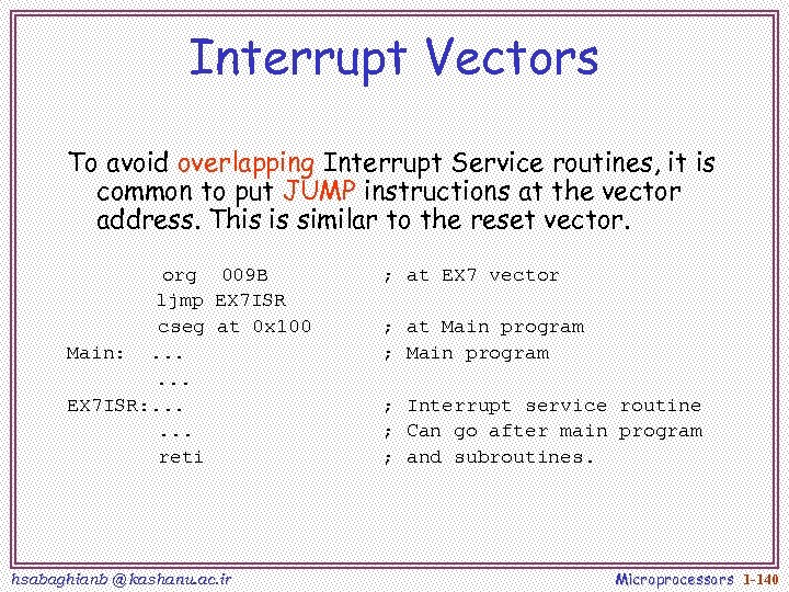 Interrupt Vectors To avoid overlapping Interrupt Service routines, it is common to put JUMP