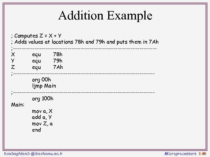 Addition Example ; Computes Z = X + Y ; Adds values at locations