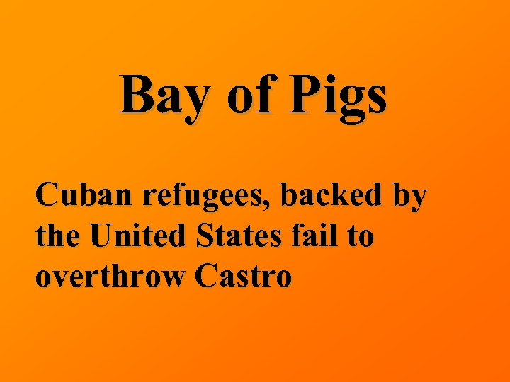 Bay of Pigs Cuban refugees, backed by the United States fail to overthrow Castro