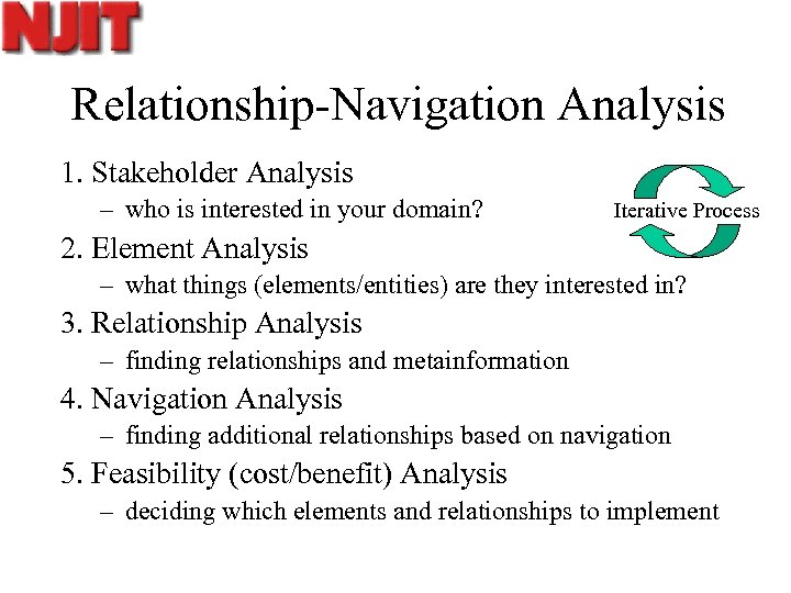 Relationship-Navigation Analysis 1. Stakeholder Analysis – who is interested in your domain? Iterative Process
