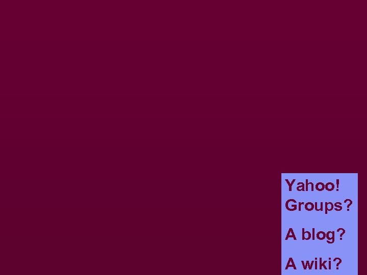 Yahoo! Groups? A blog? A wiki? 