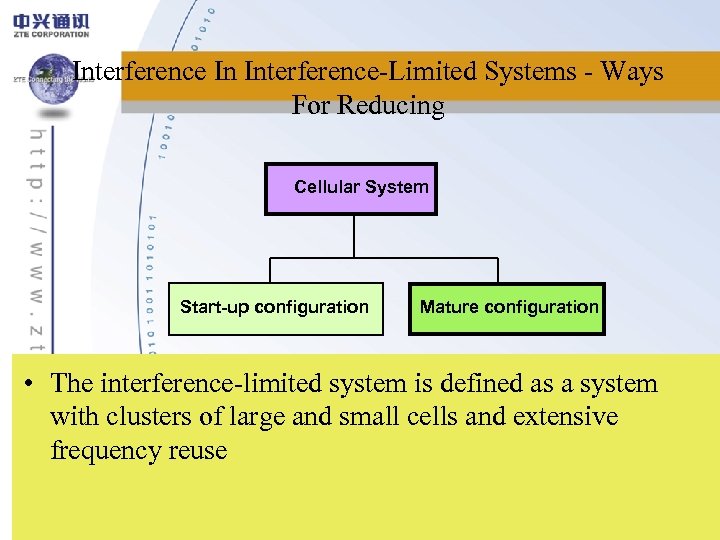 Interference In Interference-Limited Systems - Ways For Reducing Cellular System Start-up configuration Mature configuration