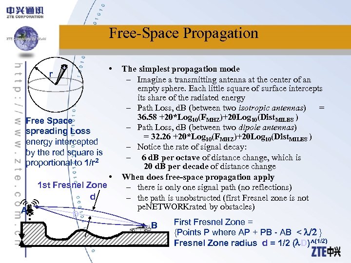 Free-Space Propagation • r Free Space spreading Loss energy intercepted by the red square