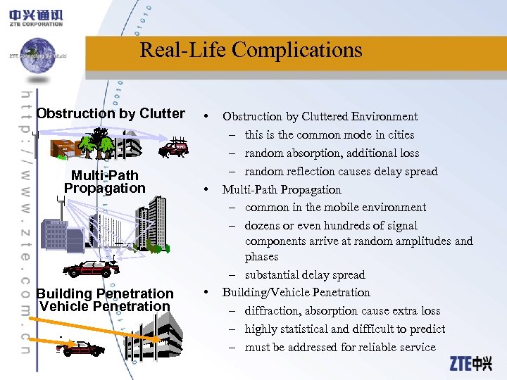 Real-Life Complications Obstruction by Clutter • RFD Multi-Path Propagation Building Penetration Vehicle Penetration •