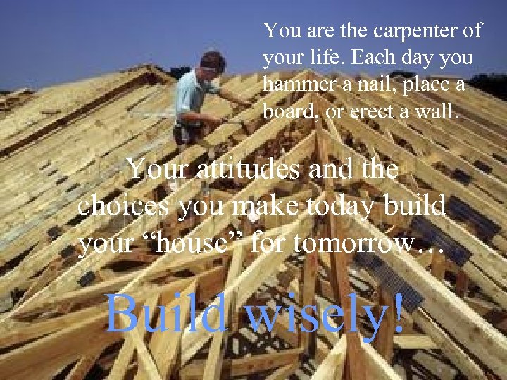 You are the carpenter of your life. Each day you hammer a nail, place