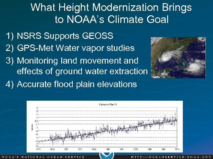 What Height Modernization Brings to NOAA’s Climate Goal 1) NSRS Supports GEOSS 2) GPS-Met