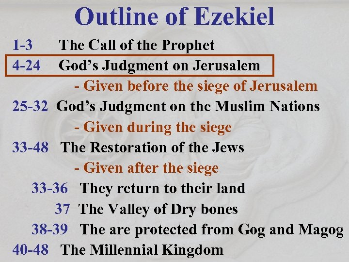 Outline of Ezekiel 1 -3 4 -24 The Call of the Prophet God’s Judgment