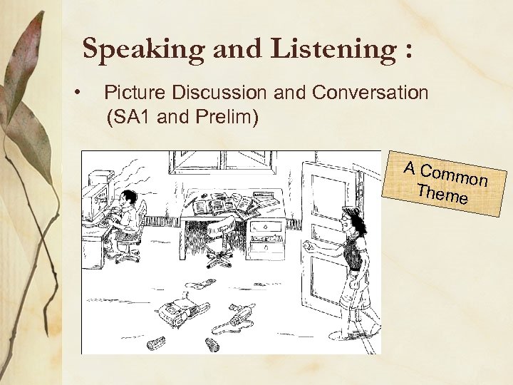 Speaking and Listening : • Picture Discussion and Conversation (SA 1 and Prelim) A