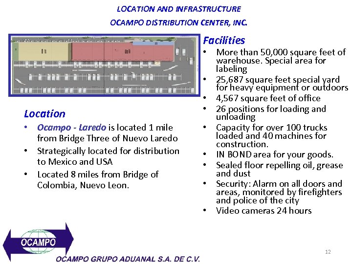 LOCATION AND INFRASTRUCTURE OCAMPO DISTRIBUTION CENTER, INC. Facilities Location • Ocampo - Laredo is