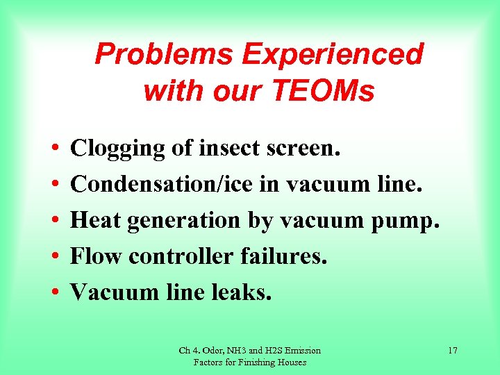 Problems Experienced with our TEOMs • • • Clogging of insect screen. Condensation/ice in