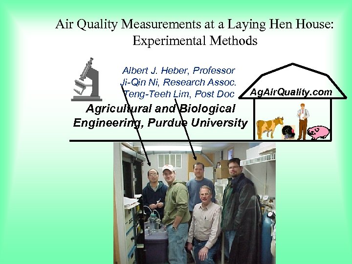 Air Quality Measurements at a Laying Hen House: Experimental Methods Albert J. Heber, Professor