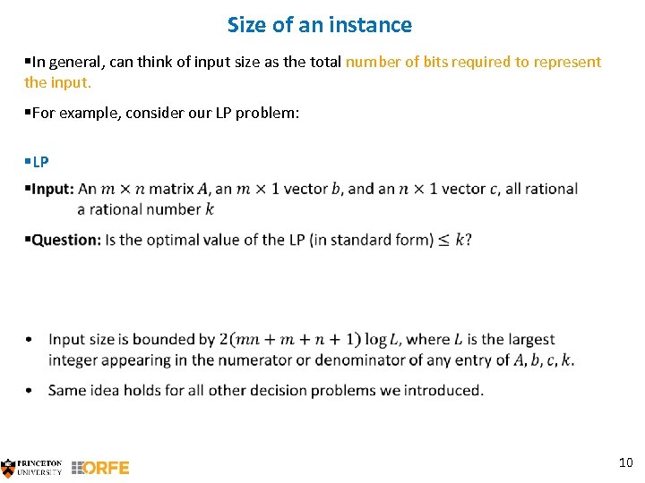 Size of an instance §In general, can think of input size as the total
